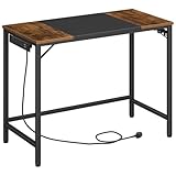 HOOBRO Computer Desk, Gaming Desk with 3 Hooks, 80 x 40 x 77 cm, Modern Study Writing Table for Study Room, Home Office, Industrial Design, Rustic Brown and Black EBF40KDN01G1