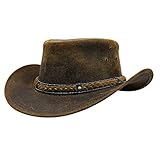 Australian Leather Cowboy Hat Bush Aussie Style Summer Western Outback Tan