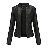 YYNUDA Leather Jacket Women PU Biker Moto Jacket Zip Up Classic Short Bomber Jacket Standing Collar Motorcycle Coat Black 3XL
