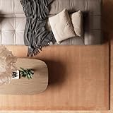 Beige Rug 100% Wool Thick Scandi Cosy Living Room Super Soft Bordered Shaggy Fluffy Rugs for Hall, Dining Room, Bedroom Area Large 190cm x 280cm