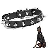 1 Pcs Spiked Studded Dog Collar, Black PU Leather Dog Collar for Small Dogs, Stylish Rivet Puppy Collar Safe Adjustable Leather Dog Chain for Decoration and Bite Prevention Pet Accessories