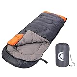 Sleeping Bag 3 Seasons (Summer, Spring, Fall) Warm & Cool Weather - Lightweight,Waterproof Indoor & Outdoor Use for Kids, Teens & Adults for Camping Hiking, Backpacking and Survival (Grey Orange)