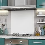 BELOFAY 6mm Tempered Glass Splashbacks for Cookers, Toughened Glass Heat Resistant Splashback for Kitchen Oven (White Glass, 70x90cm)