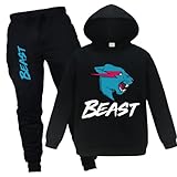 Forlcool Famous YouTube Gamer Logo Ripped Lightning Cat Printed Hoodie and Pants 2pcs/Sets Trousers and Top Tracksuits for Boys Girls Ages 3-13 (Black,11-12Years