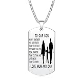 YOTHIWAD To Our Son Dog Tag Pendant Necklace Inspirational Words Engraved Birthday Graduation Gift for Son from mum Dad(Silver)