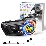 Moman Motorcycle Helmet Speakers-1000mAh Strong Battery, RS-H4P Motorbike Helmet Headset Dual Noise Reduction with Hi-Fi Soft/Hard Mic/IPX6/RGB/FM/Music Control/AI Voice/Headphone for Solo Riding