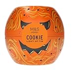 M&S Halloween Cookie Light Up Storage Tin, Orange Pumpkin Design with Stars, Decorative Metal Container, Round, 15x15x15 cm