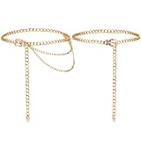DOPENSPI 2PCS Waist Chain Belt, Gold Chain Belt Fashion Multilayer Metal Chains Belts Golden Metal Waist Chains Chunky Gold Belts for Women Girls Jeans Dress Sweater Coat
