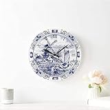351 Round Office Clock Dutch Windmill Sailboat - Delft Blue Frameless Wall Clock Arabic Numerals Arabic Numerial Wall Clock Colorful Home Clock For Office School Kitchen