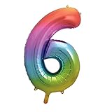6-Shaped Rainbow Foil Balloon (86cm) - Perfect for Celebrations, Party Decor, Birthday, And More - 1 Pc