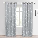SHERWOOD Star Curtains Grey Eyelet Blackout Curtains for Kids Bedroom Living Room, 116x183cmx2 Panels