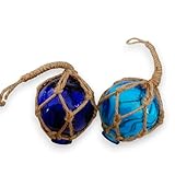 Small 5cm Nautical Seaside Theme Glass Fisherman Floats Blue & Turquoise Set of 2