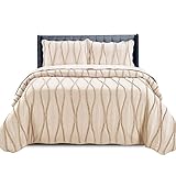 New Quilted Bedspread Throw Embossed Pattern Frilled Bedspreads with Matching Pillow Cases - Luxury Bedspread Bed Throw Coverlets Bedding Set (Beige, King)