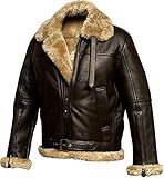 Creonetix Hub Men’s B3 Aviator Leather Bomber Jacket – Shearling Sheepskin WWII Pilot Style Flying Jacket – Vintage WW2 Cockpit Bomber Outerwear – Warm Winter Flight Coat (brown-XX-Large)