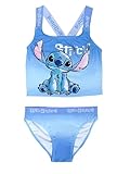 Disney Lilo & Stitch Girls Swimming Costume, 2 Piece Swimsuit, Kids Swimwear Featuring Stitch, Blue, Age 8-9 Years