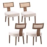 chairus Kitchen Dining Chairs Wooden Set of 4 Upholstered Side Chairs Armless Corner Chair with Rattan Backrest (Beige-4)