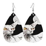 Women Leather Earrings Fashion Dangle Drop Earrings Sphinx Cat And The Moon Teardrop Earrings