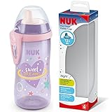 NUK Kiddy Cup Night Toddler Cup | 12+ Months | 300 ml | Leak-Proof Toughened Spout | Glow in The Dark | Clip & Protective Cap | BPA-Free | Purple