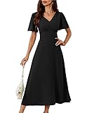 GRACE KARIN Women Short Sleeve V Neck Holiday Tie Back Ruffle A Line Dress Square Back with Tie Party Wedding Dress Black L