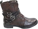 Mens Punk Rock Goth Elmo Ankle Boots Brown Black Leather Buckle, Brown, 6