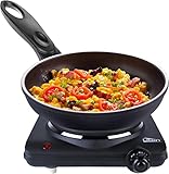 Uten Stainless Steel Single Hotplate, 1250-1500W, 5 Power Levels Mobile Hotplate for Travel and Camping, Continuously Adjustable Thermostats, Overheating Protection, Cast Iron