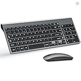 Wireless Keyboard and Mouse Ultra Slim Combo, TopMate 2.4G Silent Compact USB 2400DPI Mouse and Scissor Switch Keyboard Set with Cover, Batteries Included, for PC/Laptop/Windows/Mac-Gray Black