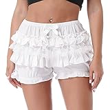 Yeahdor Women's Tiered Ruffle Lace Underwear Frilly Knickers Dance Panties Costume Hot Pants Boyshorts White B XL
