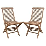 BrackenStyle Palma Teak Folding Garden Patio Chair - Set of 2 - Stylish Foldable Outdoor Teak Wooden Dining Furniture Comfy Seat