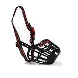 Ancol Dog Muzzle Gentle Strong Secure Comfortable Basket Style for Aggressive Pets - Durable Plastic Biting Control Black/Red - 22cm L x 8.5cm W - Size 5