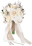 Sousi Wedding Bouquets for Bride and Bridesmaids White Artificial Rose Flowers Wedding Decoration (Champagne)