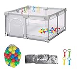 Requena Baby Playpen, Indoor/Outdoor Toddler Fence with Breathable Mesh, Extra Large Play Yard with Balls, Grey