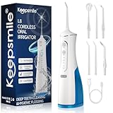 Keepsmile Water Flossers for Teeth Cordless,Portable Oral Irrigator 4 Modes,IPX7 Waterproof,300ML 6 Jet Tips USB Rechargeable Teeth Water Jet Cleaner,Water Dental Flosser at Home/Travel Size:239mm
