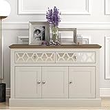 Galano Sufly 3-Door 2-Drawer Sideboard – Storage Cabinet with Drawers and Shelves for Living Room, Bedroom, or Kitchen – Light Grey/Oak Finish