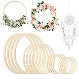 16Pcs Bamboo Wooden Wreath Rings, 4 Sizes Wooden Hoops Rings, Large Bamboo Hoops for Crafts, Floral Round Wreath Hoop, Multisize DIY Wedding Wreaths Hoop, Dream Catcher Ring for Wall Hanging