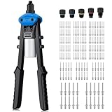 VORXEON 13" Heavy Duty Hand Riveter Tool Kit Professional Pop Rivet Gun with 200Pcs Rivets 3/32" 1/8" 5/32" 3/16" 1/4" for Furniture Car Trailer Boat
