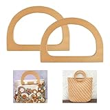 2 Pcs Wooden Bag Handles for Crochet Bag Making, D Shaped Handbag Straps, Adult Craft Kits, Replacement Accessories for Handmade Beach Bag Purse Handbags Straw Bag Shopping Bag