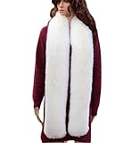 LDFWAY Long Faux Fur Scarf Wrap Stole Shawl Shrug Men Women Winter Warm Collar Scarves (White)