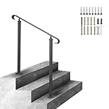 VEVOR Wrought Iron Handrail, Fit 1 or 2 Steps Outdoor Stair Railing, Adjustable Front Porch Hand Rail, Black Transitional Hand railings for Concrete Steps or Wooden Stairs with Installation Kit