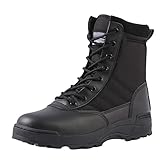 Mens Combat Boots Unisex Adults Safety Boot Ankle Lace Up Work Bootie Mens Women Leather Desert Army Boots Side Zip Combat Patrol Boot Safety Military Breathable Outdoor Hiking Shoes