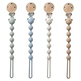 AYSYR 4 PCS Dummy Clip Portable,Dummy Clip Boys Grils,Pacifier Clips Easy to Clean,Soother Clips and Teether 2-in-1 Design,Dummy Holder BPA Free(Brown+Milky White+Blue+Green)