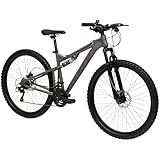 Huffy Marker 27.5" Full Suspension Mountain Bike Grey MTB Age 13 to Adult - 21 Speed Disc Brakes - Fits Riders 5'2" to 5'11"