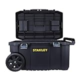 STANLEY Rolling Toolbox Chest with Heavy Duty Metal Latch, 2 Lid Organisers for Small Parts, Portable Tote Tray for Tools, STST1-80150 , Black