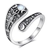 INFUSEU Hecate Triple Moon Goddess Spoon Ring, Gothic spoon Bouge Halloween Christmas Silver Silver 925 Skeleton and Adjustable Spoon Vintage Gifts For Women Men