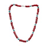 Treasure Bay Women's Necklace | Handmade Natural Red Coral and Turquoise Gemstone Beaded Necklace
