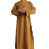 Hwydo Long Cotton Kung Fu Shaolin Monk Robe Lay Master Zen Buddhist Meditation Gown L Yellow