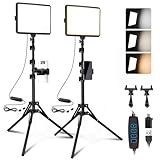 NiceVeedi 2-Pack Photography Lighting Kit, 25 * 20CM Dimmable15W LED Studio Video Light, Stream Selfie Light for Recording/Game Streaming/Camera Portrait, With 160CM Tripod (15w-2 Pack)