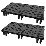 2 Pcs Plastic Pallets, Lightweight Waterproof Plastic Floor Pallet for Basement Storage, Nestable Interlocking Storage Pad with Breathable Grids for Garage Kitchen Supermarket Warehouse (Black)
