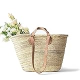 FRENCH BASKET with double flat leather handles, straw bag, beach bag, basket bag, straw basket, shopping basket, wicker basket with handle, wicker basket (X-Large)