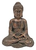 Sitting Buddha Garden Ornament Outdoor Statue Indoor Home Decor Stone Effect Figurine Table top Thai Meditating Décor Zen Weather Resistant Bronzed Effect 24cm Tall