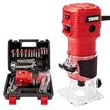 TEENO Router Trimmer 650W with Dust Extraction Connection, Electric Hand Wood Router 15000-32000 RPM with 12PCS 1/4" Router Bit Set, 6 Variable Speeds, Includes Trimmer Base 6/6.35 mm, Carrying Case